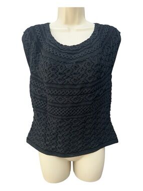 WHBM Outlet Chic Capsule Vest Knit Top Textured Sleeveless Sweater Black Small